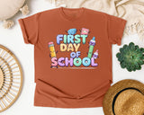 First Day Of School Crayons graphic tee in Yam