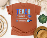 Teach Kindness Compassion Confidence graphic tee in Yam