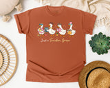 Just A Teacher Goose graphic tee in Yam