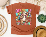 Off To Help Tiny Humans Do Big Things Sloth graphic tee in Yam