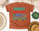 Goodbye Middle School Hello High School graphic tee in Yam