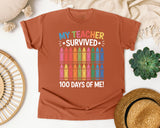 My Teacher Survived 100 Days Of Me Crayons graphic tee in Yam
