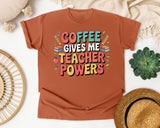 Coffee Gives Me Teacher Powers Grey graphic tee in Yam
