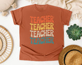 Teacher Teacher Teacher Stacked Retro graphic tee in Yam