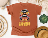 Teacher Off Duty Messy Bun Sunset graphic tee in Yam