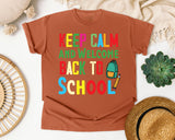 Keep Calm And Welcome Back To School Backpack graphic tee in Yam