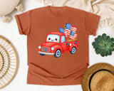 Red Truck With Flags graphic tee in Yam