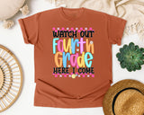 Watch Out Fourth Grade Here I Come graphic tee in Yam