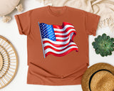 Waving American Flag Red graphic tee in Yam