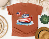 Patriotic Fishing Boat graphic tee in Yam