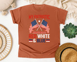 My Patriotic Heart Beats Red White And Blue graphic tee in Yam