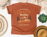 My Favorite Camping Buddy Calls Me Dad graphic tee in Yam