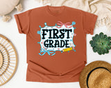 First Grade Notebook Bow graphic tee in Yam