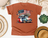 Retro Car With Flag graphic tee in Yam