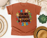 Colors Numbers And Laughs Circle graphic tee in Yam