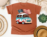 Patriotic Van With Flag graphic tee in Yam