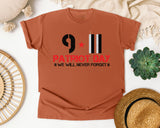 Patriot Day We Will Never Forget Black graphic tee in Yam