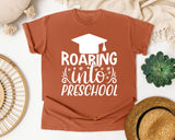 Roaring Into Preschool White 2 graphic tee in Yam
