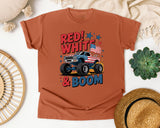 Red White And Boom graphic tee in Yam
