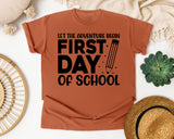First Day Of School Let The Adventure Begin White 2 graphic tee in Yam