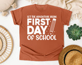 First Day Of School Let The Adventure Begin White 2 3 graphic tee in Yam