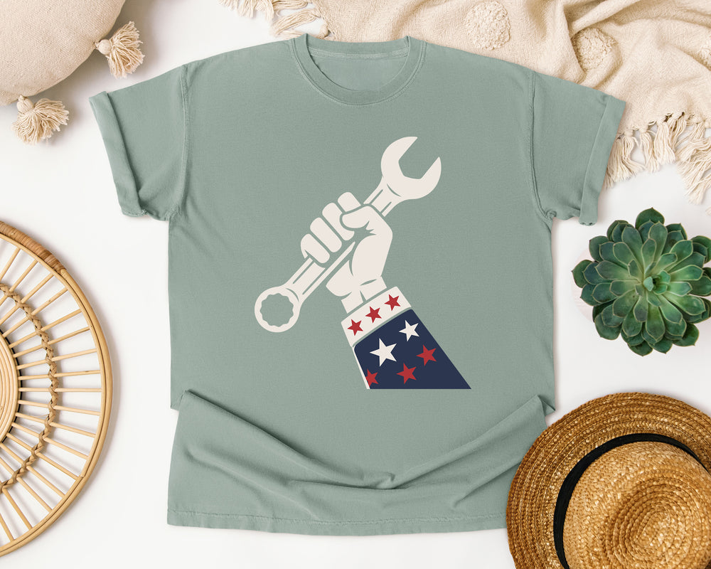 Patriotic Fist Wrench graphic tee in Bay Comfort Colors 1717