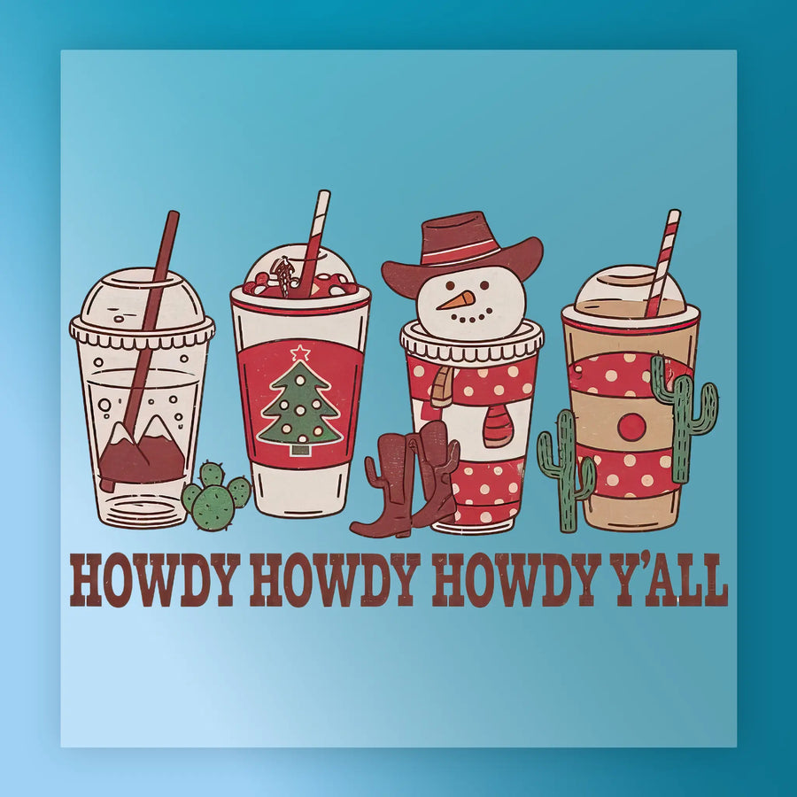 Howdy Howdy Howdy Y'all Western Christmas Design DTF Transfer - InkMerge Heat Press Design