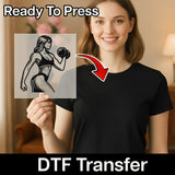 Empowering Strong Woman with Dumbbell DTF Transfer - InkMerge Heat Press Design