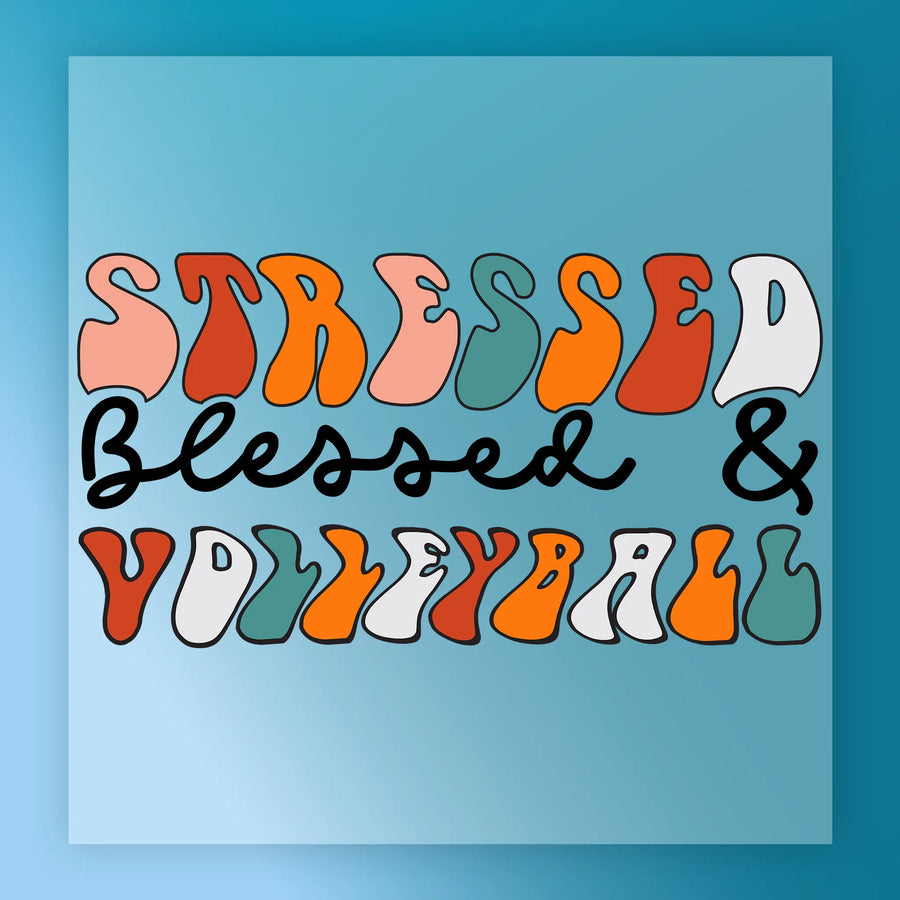 the text "STRESSED BLEWED & VOLLEYBALL" in a stylized font, with the words "STRESSED" and "BEWED" being larger and more prominent than "VOLLEYBALL".