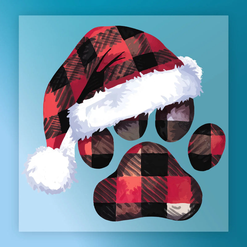 Buffalo Plaid Paw Print with Santa Hat - Ready to Press - InkMerge DTF Transfer