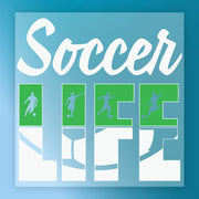 The image is a collage of various images related to soccer, including a player in action, a soccer ball, and a soccer field.