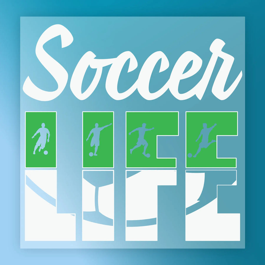 The image is a collage of various images related to soccer, including a player in action, a soccer ball, and a soccer field.