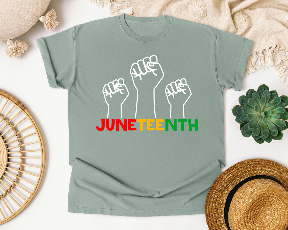 Juneteenth Three Fists Outline graphic tee in Bay Comfort Colors 1717