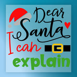 InkMerge’s Dear Santa I Can Explain features playful lettering, a Santa hat on the S, red heart, and Santa’s belt on a blue background—ideal as a DTF transfer for your holiday heat press projects.