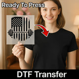 A woman holding a clear stencil with an American flag design on it, smiling and posing for the camera.