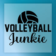 a volleyball and the text "Volleyball Junkie" in a blue background.