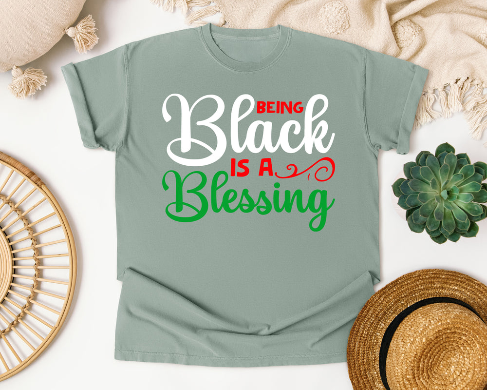 Being Black Is A Blessing Script graphic tee in Bay Comfort Colors 1717