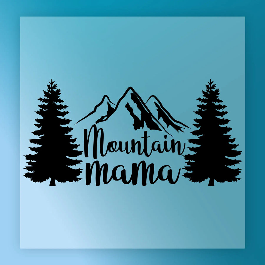 a mountain silhouette with the text "Mountain Mama" written below it.