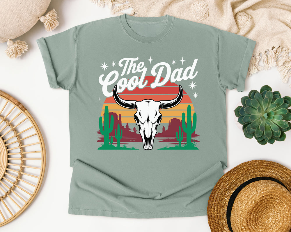 The Cool Dad Western Bull Skull graphic tee in Bay Comfort Colors 1717