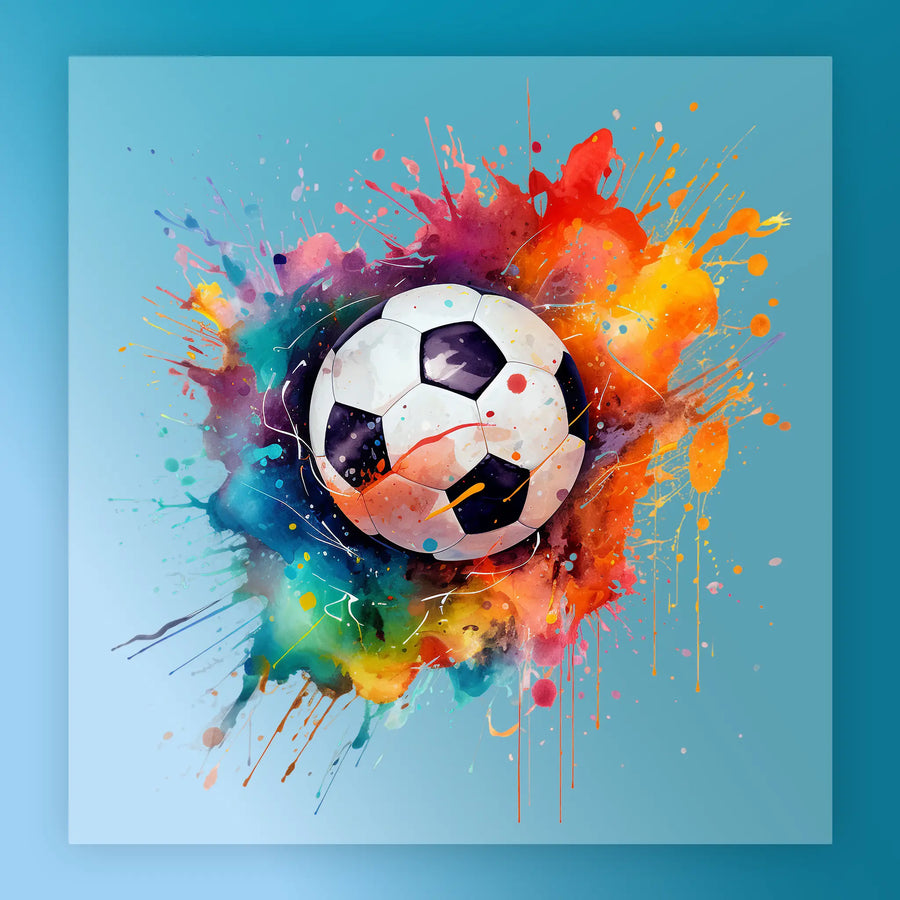 Energetic Soccer Ball Watercolor Explosion DTF Transfer - InkMerge Heat Press Design