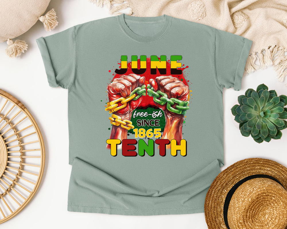 June Tenth Free Ish Since 1865 graphic tee in Bay Comfort Colors 1717