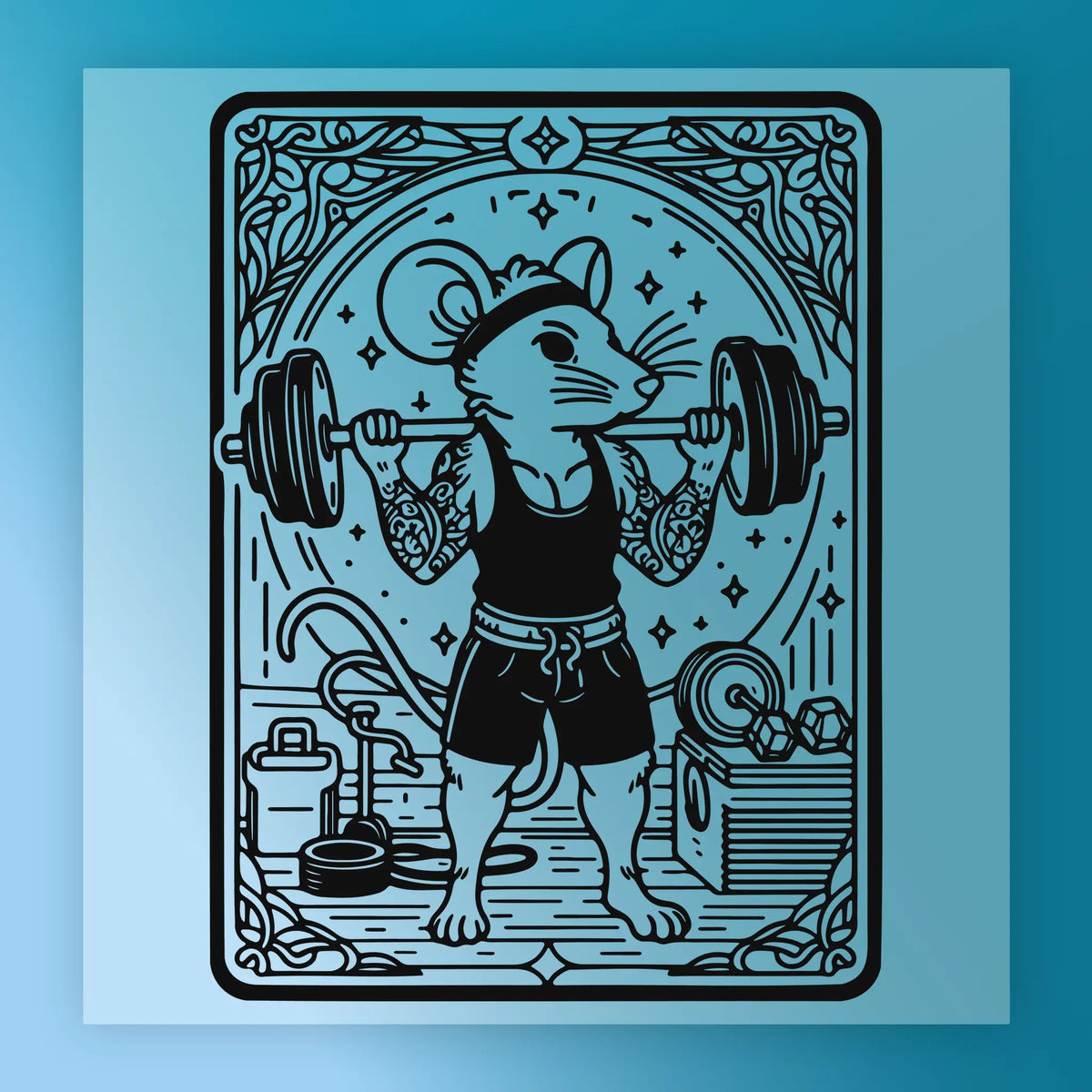 Muscular Mouse Lifting Weights DTF Transfer