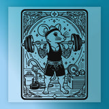 A cartoon illustration of a mouse lifting a barbell, surrounded by various fitness-related objects and symbols.