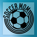 a soccer ball with the text "SOCCER MOM" written around it, creating a circular logo.