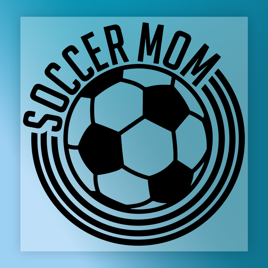 a soccer ball with the text "SOCCER MOM" written around it, creating a circular logo.