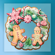 The InkMerge Gingerbread Candy Cane Wreath shines with gingerbread figures, candy canes, ornaments, and green icing—perfect inspiration for a festive DTF transfer or heat press design.