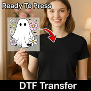 Cute Ghost Flowers and Bats Design DTF Transfer - InkMerge Heat Press Design