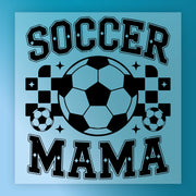 a soccer ball with the text "SOCCER MAMA" written above it, along with some soccer balls and stars.