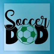 a soccer ball and the text "Soccer Dad" in a stylized design.