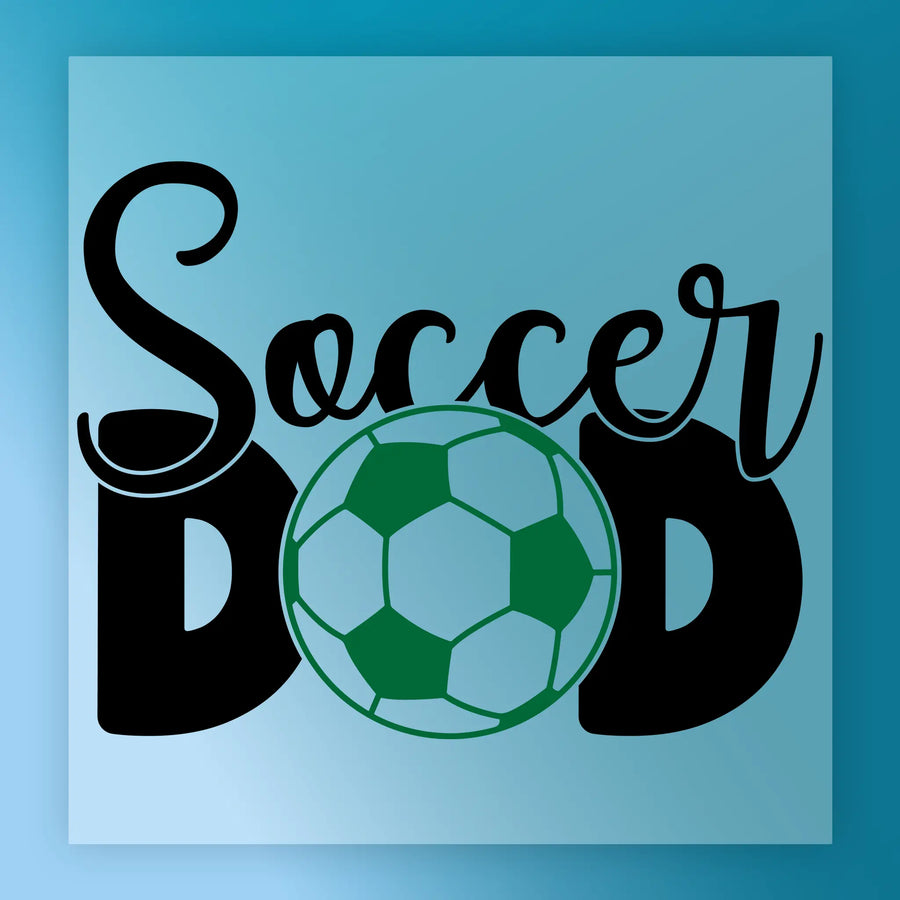 a soccer ball and the text "Soccer Dad" in a stylized design.